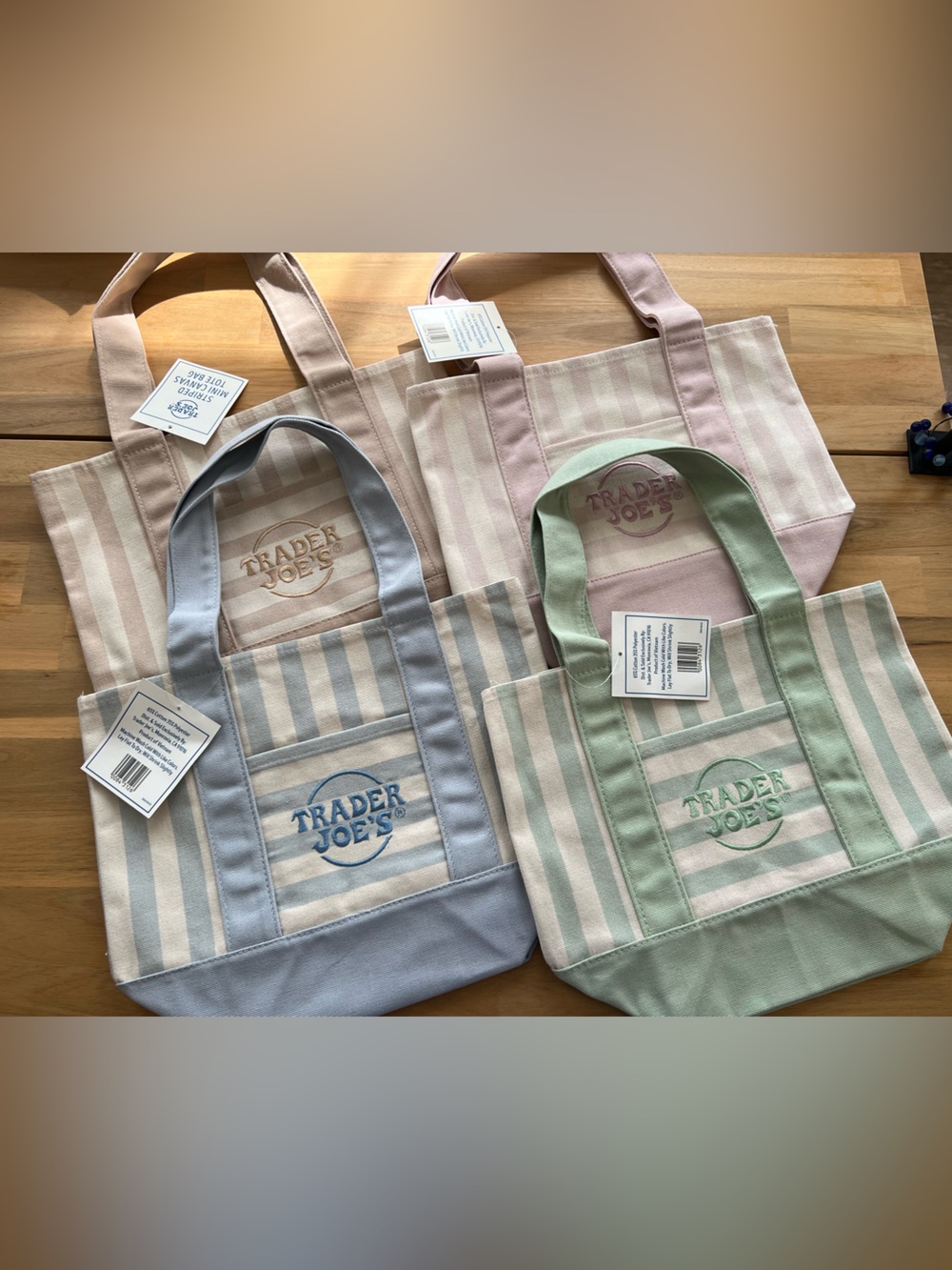 NWT Trader Joe's striped mini tote bags, Set of 4